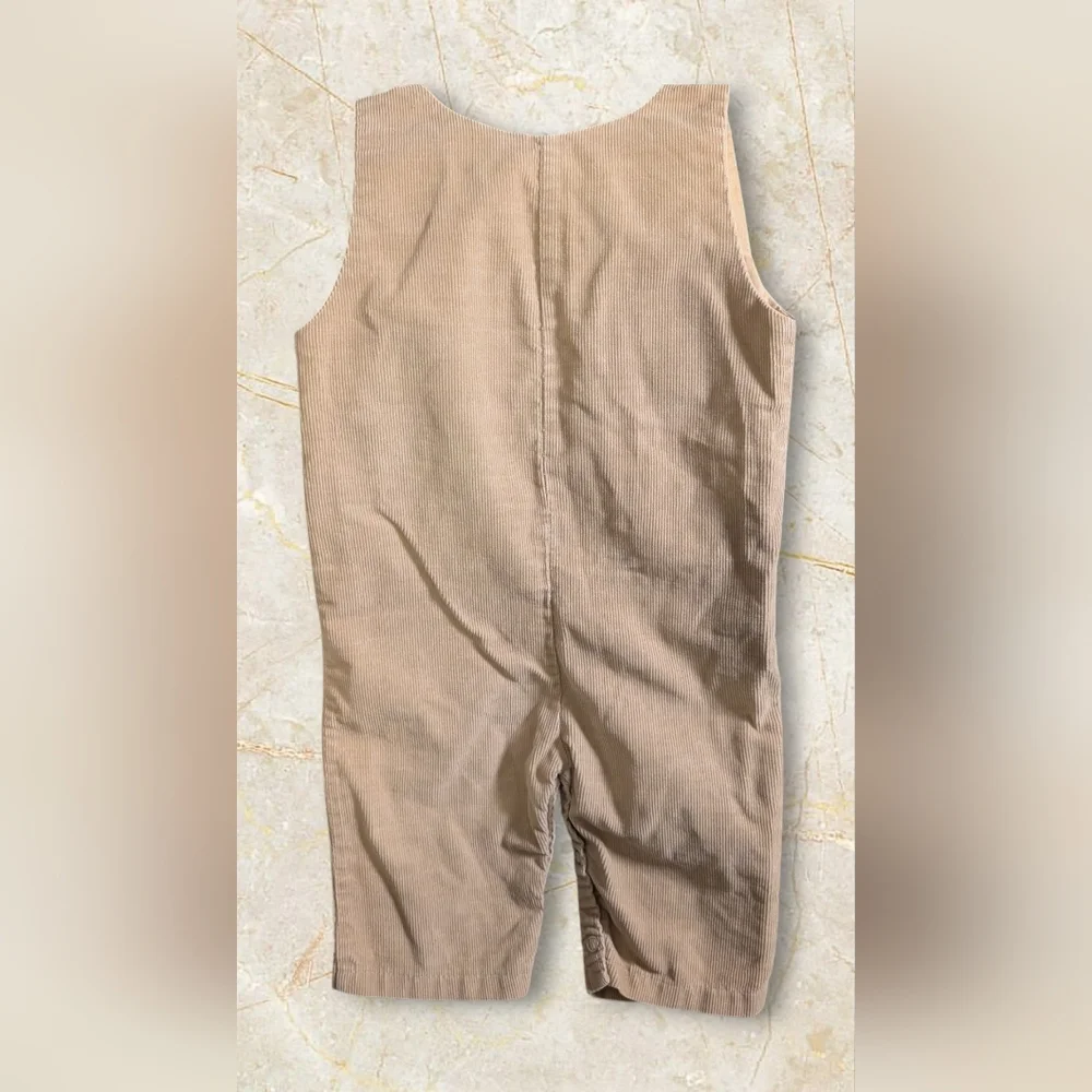 Vintage Boys 12Month Beige Corduroy Embroidered  Moose Royal Heir Overalls